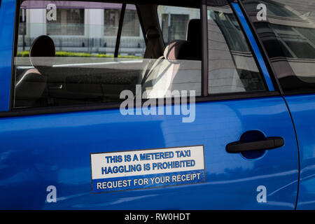 Taxi Schild, Feilschen untersagt, Kuala Lumpur, Malaysia. Stockfoto
