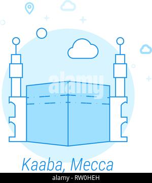 Die Kaaba, Mekka, Saudi-Arabien Flachbild Vektor Icon. Historische Sehenswürdigkeiten ähnliche Abbildung. Licht Flat Style. Blue Monochrome Design. Editierbare Schlaganfall. Stock Vektor