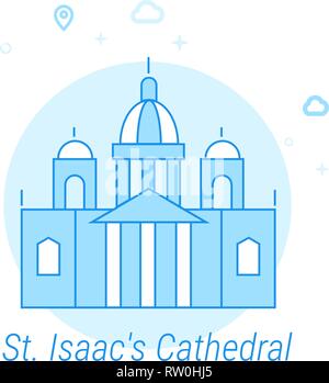 Isaaks-kathedrale Flachbild Vektor Icon. Historische Sehenswürdigkeiten ähnliche Abbildung. Licht Flat Style. Blue Monochrome Design. Editierbare Schlaganfall. Stock Vektor