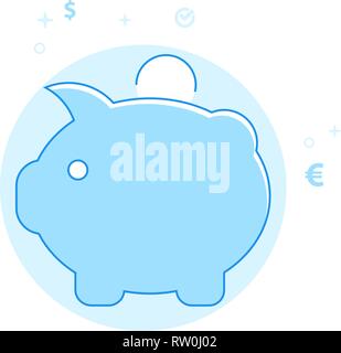 Sparschwein Flachbild Vektor Icon. Geld und Finanzen Abbildung. Licht Flat Style. Blue Monochrome Design. Editierbare Schlaganfall. Einstellung der Strichstärke. Stock Vektor