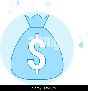 Beutel mit Geld Flachbild Vektor Icon. Geld und Finanzen Abbildung. Licht Flat Style. Blue Monochrome Design. Editierbare Schlaganfall. Einstellung der Strichstärke. Stock Vektor