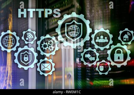 HTTPS. Hypertext Transport Protocol Secure. Technologiekonzept auf dem Server Zimmer Hintergrund. Virtuelle Symbol für Network Security web service Stockfoto