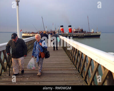 Die Nadeln, Aussicht, Südküste, Yarmouth, Raddampfer, PS, Waverley, auf Exkursion, Reise, rund, der, Isle of Wight, Stockfoto