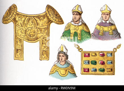 Die hier gezeigten Abbildungen zeigen die kirchlichen Kostüme. Sie sind durch die Reihe, von links nach rechts, oben nach unten: vier Rationals (die deutschen Bischöfe 12.-14 der Jahrhunderte und ein PEKTORALE (getragen 12. und 13. Jahrhunderten) verwendet. Die Abbildung stammt aus dem Jahre 1882. Stockfoto