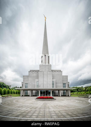 Das Preston England Tempel, 52. der Tempel der Kirche Jesu Christi der Heiligen der Letzten Tage (LDS Kirche), Chorley, Lancashire, UK. In 19 Stockfoto