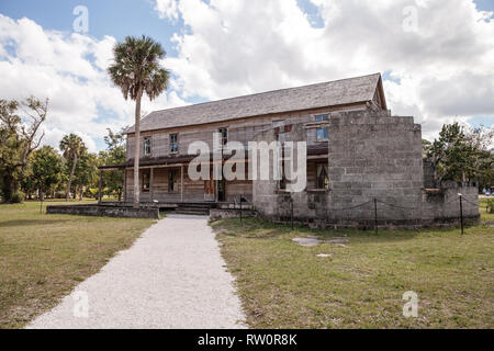 Estero, Florida, USA - Februar 23, 2019: 1896 Gründer Haus an der historischen Koreshan State Park. Stockfoto