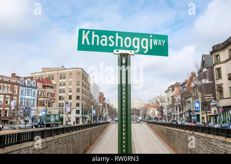 Aktivist Claude Taylors "Khashoggi Weg' Straßenschilder gestartet Aufspringen um Wasjhington DC im Dezember letzten Jahres, einschließlich bei der saudischen Botschaft und t Stockfoto