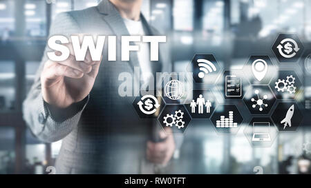 SWIFT. Gesellschaft für Worldwide Interbank Financial Telecommunications. Internationale Zahlungsmittel. Business Hintergrund Stockfoto