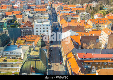 Zagreb down town, Ilica Straße, Panoramaaussicht, Kroatien Hauptstadt Stockfoto