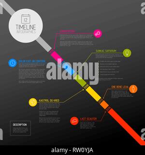 Vektor Infografik diagonal timeline Berichtvorlage mit die größten Meilensteine, Icons, Jahre und farbige Tasten - Dunkel diagonale Time line Version Stock Vektor