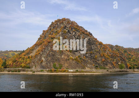 Lorelei Felsen bei St. Goarshausen, Oberes Mittelrheintal Stockfoto