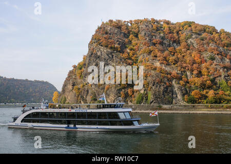 Lorelei Felsen bei St. Goarshausen, Oberes Mittelrheintal Stockfoto