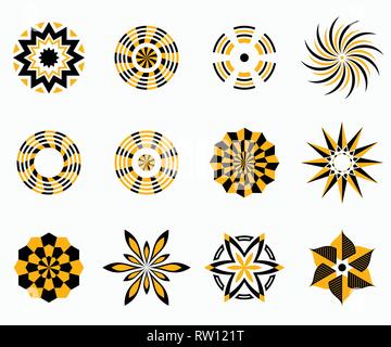 Abstrakte symmetrische geometrische Mitte formen. Die gelb-schwarzen Farben. Vektor Symbole für Ihr Design. Designelemente. Vector Illustration. Stock Vektor
