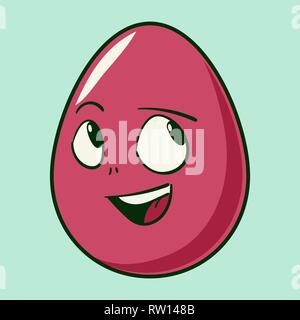 Lustige cartoon Osterei emoji Symbol. Niedliche emoticons Vector Illustration. Rosa isoliert auf grünem Hintergrund. Stock Vektor