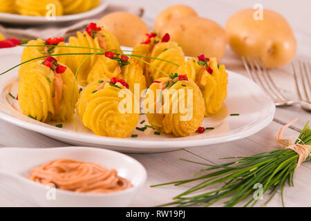 Herzogin Kartoffeln Sandwiches. Stockfoto