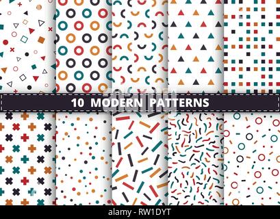 Abstrakte farbenfrohe moderne geometrische Muster auf weißem Hintergrund. Verzierung für Stil der geometrischen Design Artwork, ad, Umhüllung, drucken. Illustrator Stock Vektor