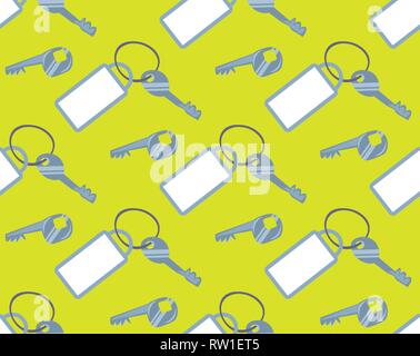 Hotel Tasten mit leeren weißen Schlüsselanhänger nahtlose Muster grün Hintergrund horizontal Stock Vektor