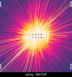 Hintergrund mit Explosion. Starburst dynamische Linien. Solar oder Starlight Emission. 3d-futuristische Technologie Stil. Vector Illustration. Stock Vektor