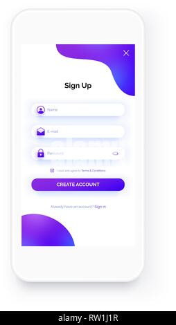 Mobile UI-Kit. Bis zu unterzeichnen. Bildschirm für die Registrierung. Stock Vektor