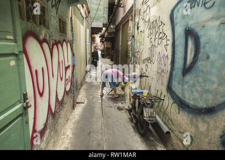 Graffiti im alten Teil von Ho Chi Minh Stockfoto