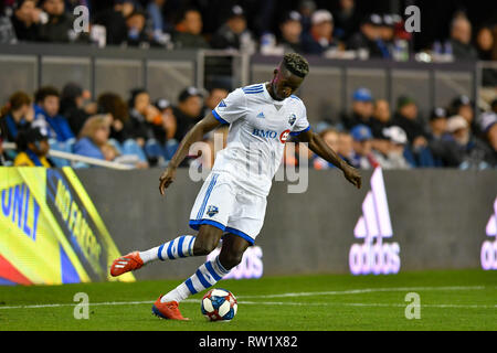San Jose, Kalifornien, USA. 2 Mär, 2019. Montreal Impact defender Zakaria Diallo (5) in Aktion während der MLS-Spiel zwischen den Montreal Impact und die San Jose Earthquakes bei Avaya im Stadion in San Jose, Kalifornien. Chris Brown/CSM/Alamy leben Nachrichten Stockfoto
