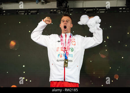 Glasgow, Schottland, Großbritannien. 3. März 2019. Am Sieg Ceremory während der Europäischen Leichtathletik Indoor Championships Glasgow 2019 im Emirates Arena am Sonntag, den 03. März 2019. GLASGOW SCHOTTLAND. (Nur redaktionelle Nutzung, eine Lizenz für die gewerbliche Nutzung erforderlich. Keine Verwendung in Wetten, Spiele oder einer einzelnen Verein/Liga/player Publikationen.) Credit: Taka G Wu/Alamy Nachrichten Stockfoto