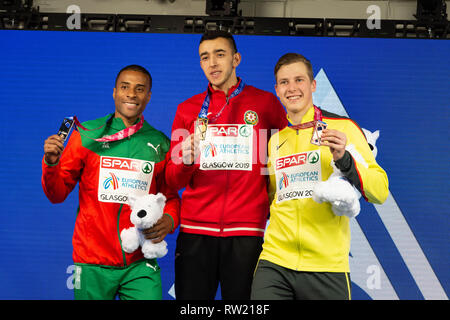 Glasgow, Schottland, Großbritannien. 3. März 2019. Am Sieg Ceremory während der Europäischen Leichtathletik Indoor Championships Glasgow 2019 im Emirates Arena am Sonntag, den 03. März 2019. GLASGOW SCHOTTLAND. (Nur redaktionelle Nutzung, eine Lizenz für die gewerbliche Nutzung erforderlich. Keine Verwendung in Wetten, Spiele oder einer einzelnen Verein/Liga/player Publikationen.) Credit: Taka G Wu/Alamy Nachrichten Stockfoto