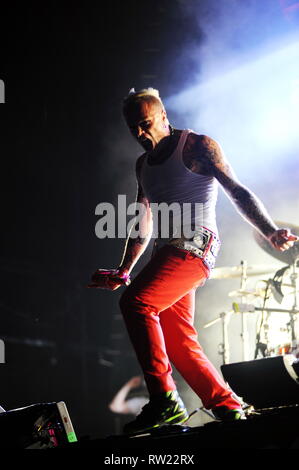 Frontmann der britischen Elektronische rave band Keith Flint gestorben vom 4. März 2019, Great Dunmow, Essex, UK 49. Dies ist ein Bild aus einer Schlagzeile Leistung bei Glastonbury 2009 von The Prodigy. Kredit David J Colbran/Alamy leben Nachrichten Stockfoto