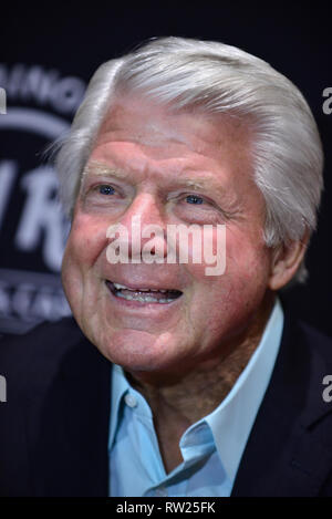 Hollywood, FL, USA. 02 Mär, 2019. Jimmy Johnson, American Football Broadcaster und ehemaliger Spieler und Trainer spricht während einer Pressekonferenz im Vorfeld der anstehenden 2019 Jimmy Johnson's "auf der Suche nach dem Ring "Meisterschaft Angeln Woche mit der weltweit reichsten Geldbeutel von $ 1,75 Mio. im Seminole Hard Rock Hotel & Casino Hollywood am März 02, 2019 in Hollywood, Florida garantiert. Quelle: MPI 10/Media Punch/Alamy leben Nachrichten Stockfoto