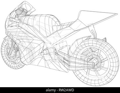 Sport Motorrad technische wire-frame. Vector Illustration. Tracing Abbildung: 3d Stock Vektor