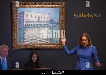 Sotheby's, New Bond Street, London, UK. 26. Februar, 2019. Impressionismus, Moderne und Surrealistische Kunst abend Verkauf der wichtigsten Werke Befehle top Preise. Stockfoto