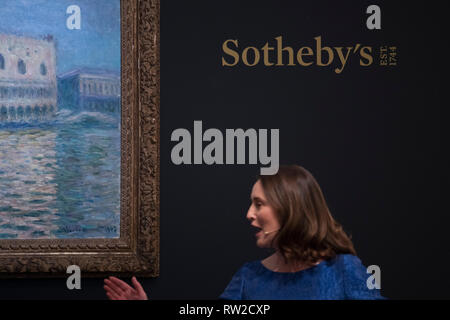 Sotheby's, New Bond Street, London, UK. 26. Februar, 2019. Impressionismus, Moderne und Surrealistische Kunst abend Verkauf der wichtigsten Werke Befehle top Preise. Stockfoto