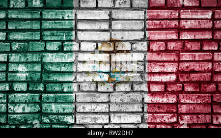 Nationalflagge von Mexiko auf einem Stein Hintergrund. Konzept Bild für Mexiko: Sprache, Menschen und Kultur. Stockfoto