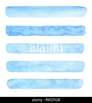 Satz von Hand bemalt blau Aquarell Pinselstrich Texturen für Ihr Design. Auf den weißen Hintergrund isoliert. Stockfoto