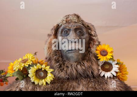 Eine Statue von Big Foot, auf Anzeige an der Peculiarium in Portland, Oregon, USA. Stockfoto