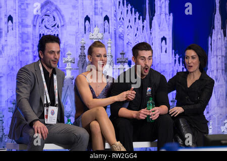 Madison Hubbell und Zachary Donohue von Vereinigte Staaten von Amerika in den Kuss und Schreien während der Welt 2018 Eiskunstlauf-WM in Mailand, Italien Stockfoto