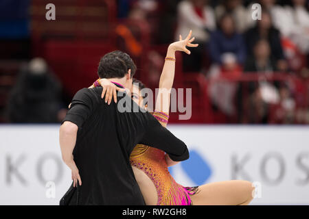 Kana Muramoto und Chris Reed aus Japan während der Welt 2018 Eiskunstlauf-WM in Mailand, Italien Stockfoto