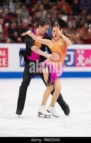 Kana Muramoto und Chris Reed aus Japan während der Welt 2018 Eiskunstlauf-WM in Mailand, Italien Stockfoto