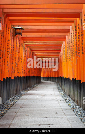 Fushimi Inari Schrein ist ein wichtiger Shinto Schrein im Süden von Kyoto. Es ist berühmt für seine Tausende von roten torii Tore. Kyoto, Japan. Stockfoto