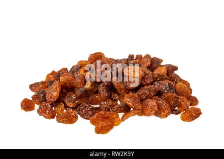 Sultana Rosinen heap auf weißem Hintergrund Stockfoto