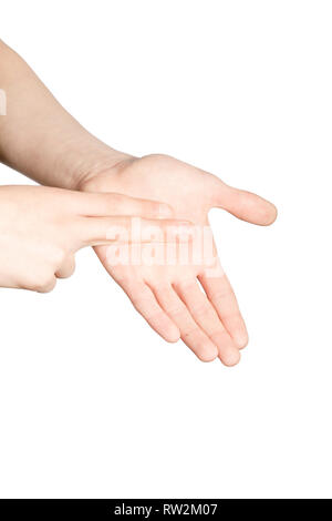 Kaukasische Hand tun Britische Zeichensprache zeigen das Symbol für N Stockfoto