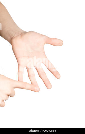 Kaukasische Hand tun Britische Zeichensprache zeigen das Symbol für O Stockfoto