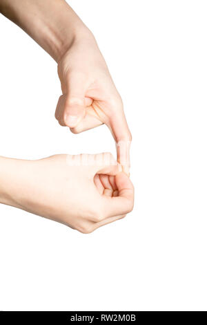 Kaukasische Hand tun Britische Zeichensprache zeigen das Symbol für P Stockfoto