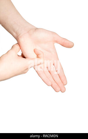 Kaukasische Hand tun Britische Zeichensprache zeigen das Symbol für R Stockfoto