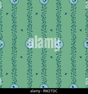 Grüne nahtlose Muster mit gestreiften floralen Ornament. Stockfoto