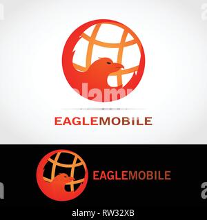 Dieses Logo zeigt einen Adler mit der Erde als Hintergrund. Dieses Logo ist gut für den Einsatz als Firmenlogo, das in der Technologie eingeschaltet ist. Stock Vektor