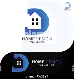 Dieses Logo zeigt der Buchstabe D mit dem Haus im Inneren. Dieses Logo ist gut für die Nutzung durch Unternehmen im Home Design Dienstleistungen tätig. Stock Vektor