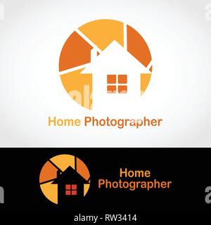 Dieses Logo hat eine Kamera mit einem Haus in es. Dieses Logo ist so gut wie ein Firmenlogo, Foto Studio und Business mit Fotografie beschäftige. Stock Vektor