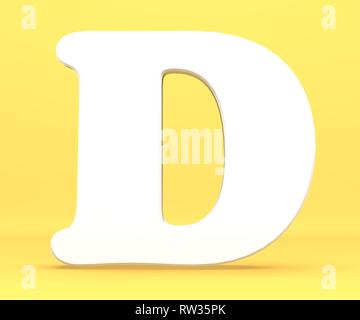 3D Rendering Illustration. White Paper schreiben Alphabet Buchstaben D Font. Vorderansicht Hauptstadt Symbol auf blauem Hintergrund. Stockfoto