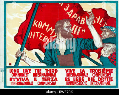 Sowjetische Plakat, Lange der Dritten Kommunistischen Internationale, mehrere Sprachen, 1920 live Stockfoto